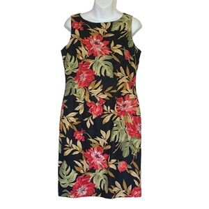 Jessica Howard Tropical Print Beaded Linen Blend Dress Size 10